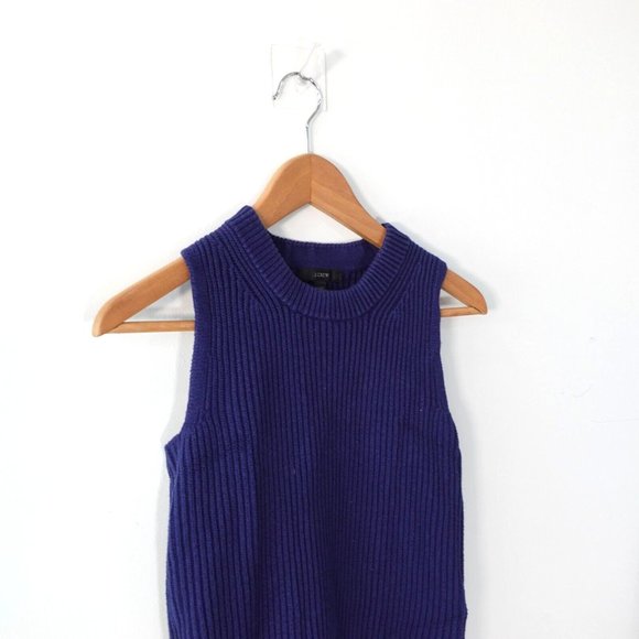 Blue Vest Sweater Womens 2XS Wool Cotton Knit Rib Casual Pullover Merino J CREW - Picture 2 of 9